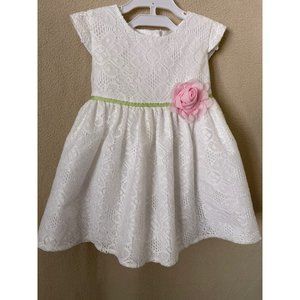 George Infant White Lace with Pink Flower Short Sleeve Full Skirt Dress